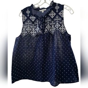 Mine Blue and White Sleeveless Blouse size Large